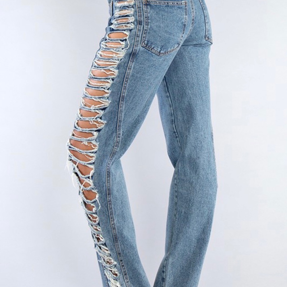 Side Rip Denim Jeans - Picture 5 of 5